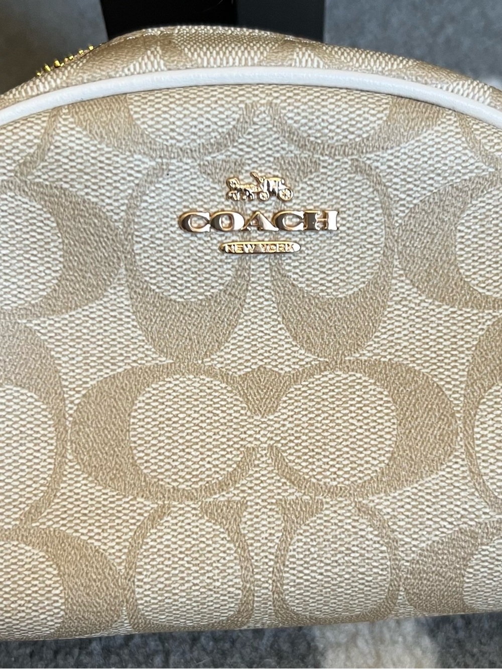Coach Signature Dome Cosmetic bag in Light Khaki with Gold Logo